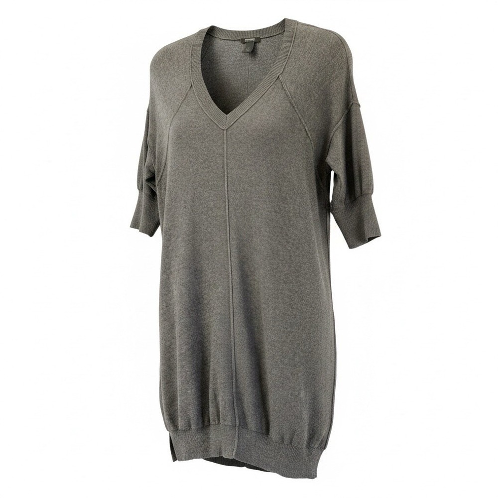 Kenneth Cole Reaction Gray Cotton V-Neck 3/4 Sleeve Sweater Dress Womens XS